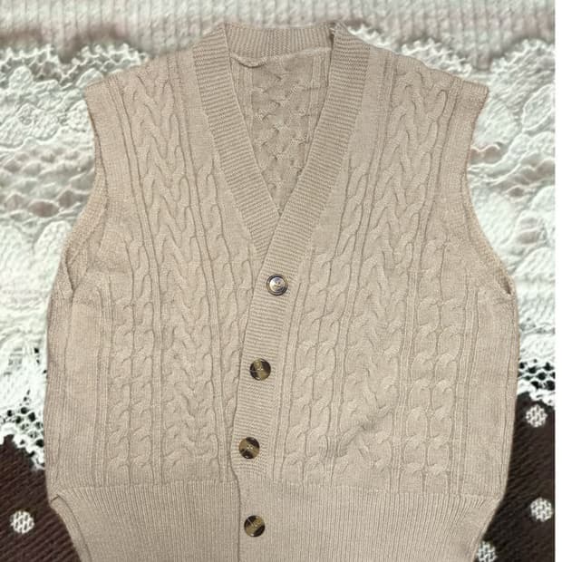 빈티지 모리걸 꽈배기 베이지 니트조끼