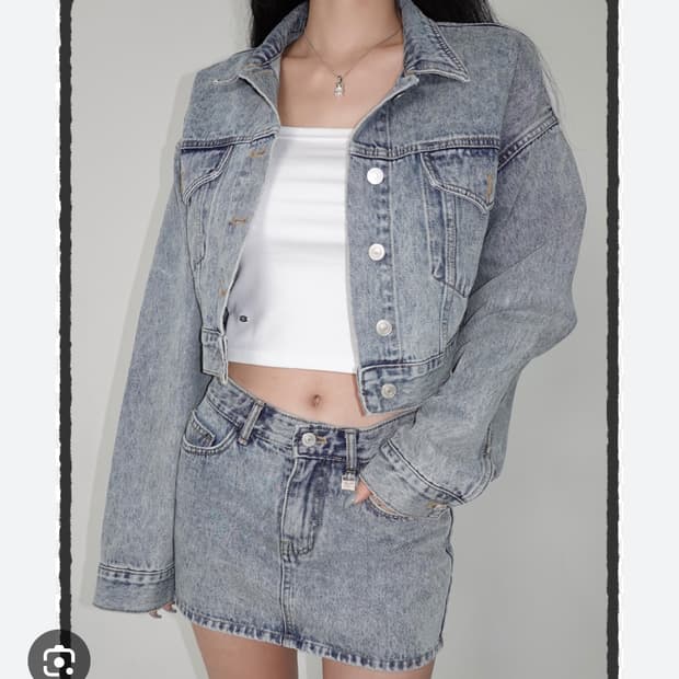 (새상품)빈티지 진 크롭 청자켓