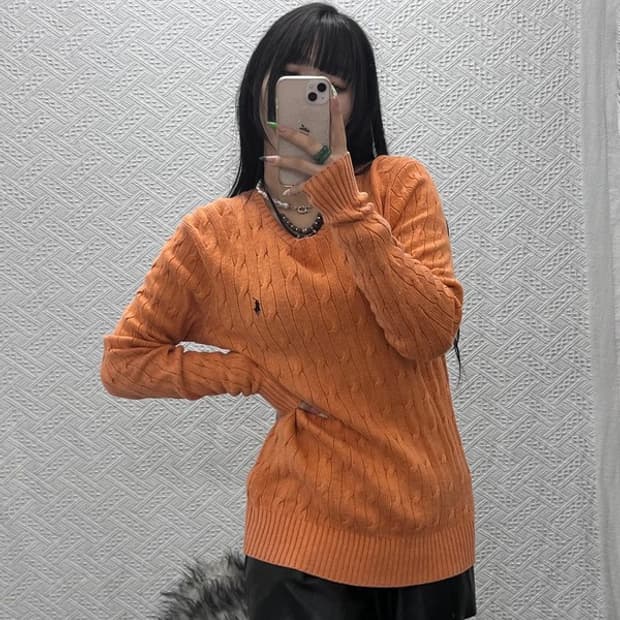 폴로 랄프로렌 Y2K 키치 오렌지 꽈배기 니트 M C09334