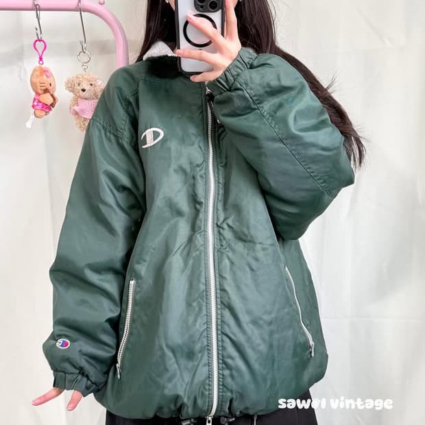 챔피온 올드스쿨 딥그린 패딩점퍼