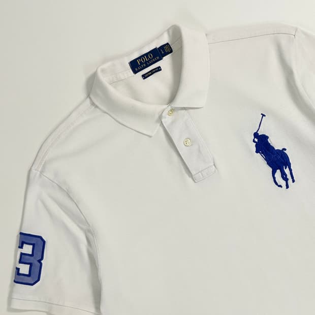 Polo 폴로 랄프로렌 빅포니 블루  화이트 카라티 반팔 L 