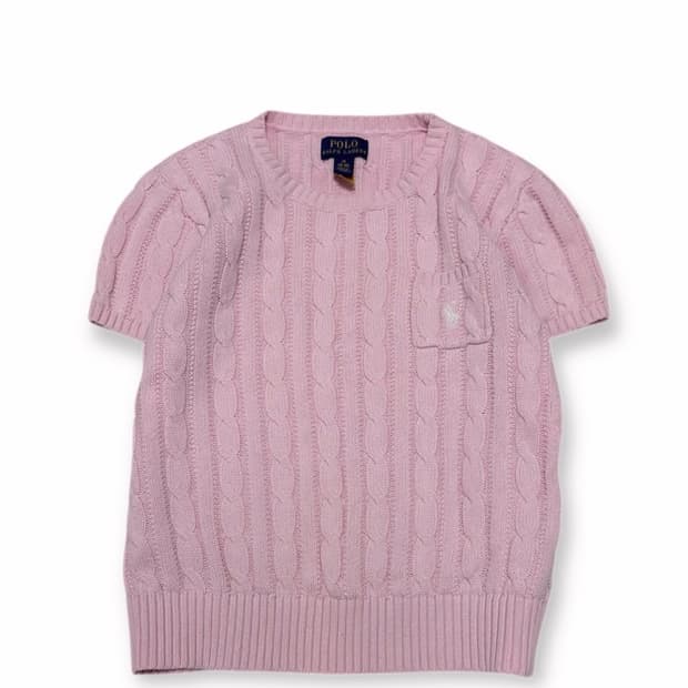 폴로 랄프로렌 케이블 반팔 니트 핑크
