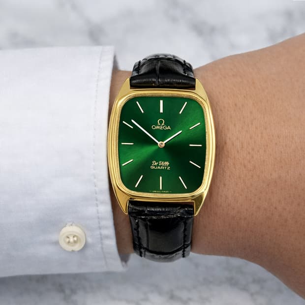 정품 오메가 드빌 쿼츠 그린 금장 빈티지 시계