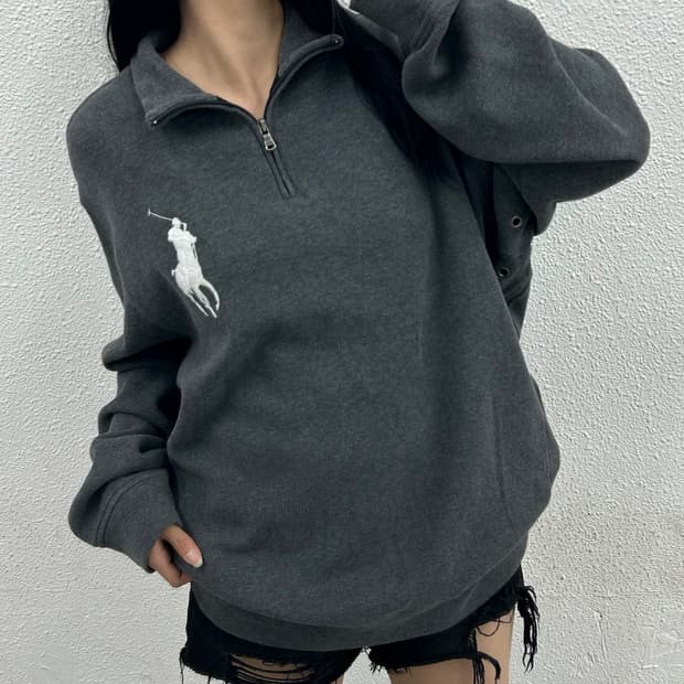폴로 랄프로렌 화이트 빅포니 그레이 반집업 XL