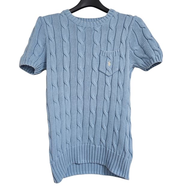 [정품]폴로 랄프로렌 여성 케이블 꽈배기 반팔 니트 XS (하늘색)