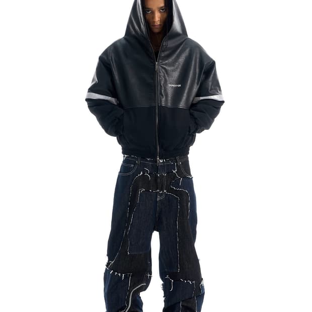 Oversized Reflective-Trim Leather Puffer