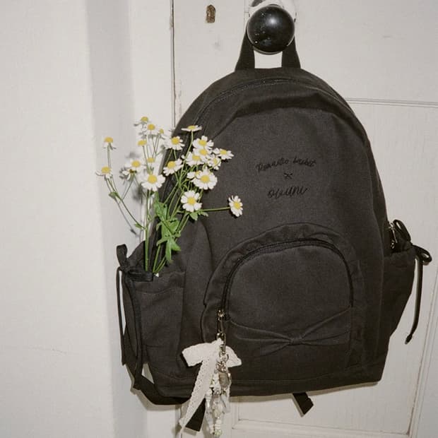 오부니 러플 리본 백팩 빈티지 블랙