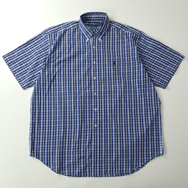 CK484 XL 폴로 90s 블루네이비 멀티 플래드 체크 반팔 셔츠 남