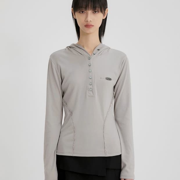 플레어업 버튼 업 레이스 후디 그레이