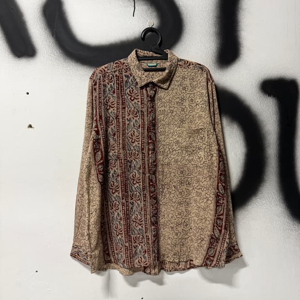 VTG 빈티지 에스닉 투톤 패턴 원포켓 긴팔 셔츠