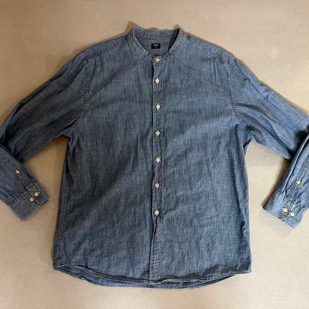 무료배송 - 유니클로 차이나넥 긴팔셔츠(블루) XL