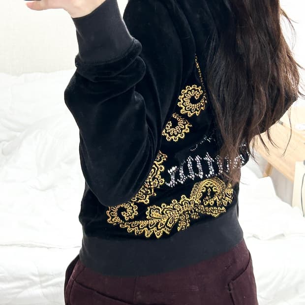 쥬시꾸뛰르 빅로고 블랙 벨벳 후드집업