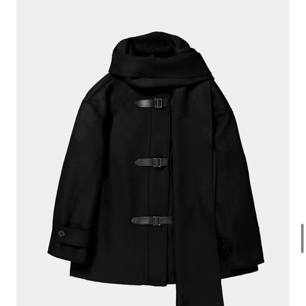 [생긴스튜디오] 벨티드 머플러 울 코트 - 블랙