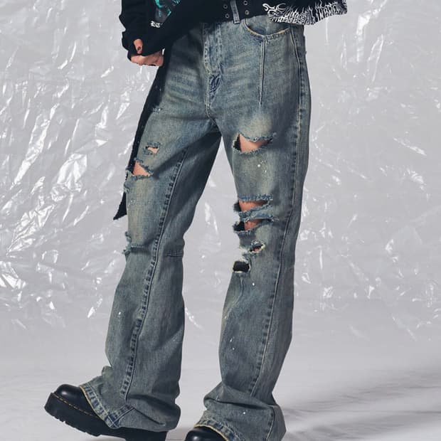 스키즘 인듀싱 SLP Ripped Bootcut Jeans Blue