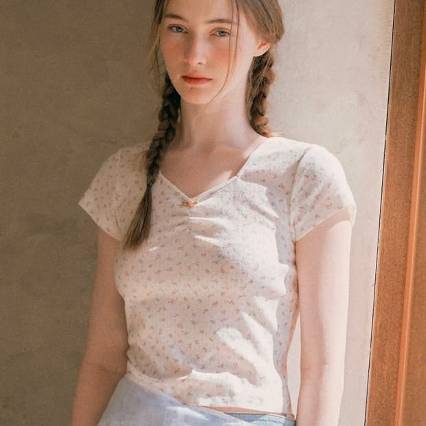 로라로라 SHIRRING SKASHI T-SHIRT WH+PK