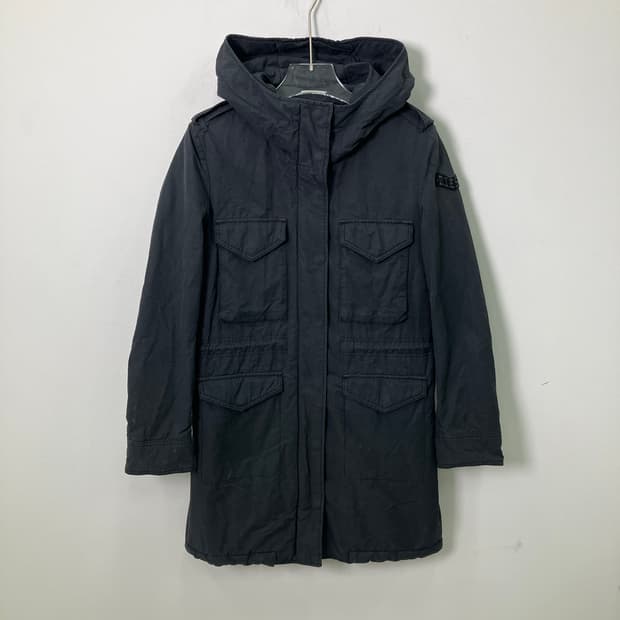 DIESEL 디젤 블랙 후드 밀리터리 필드 자켓 XS