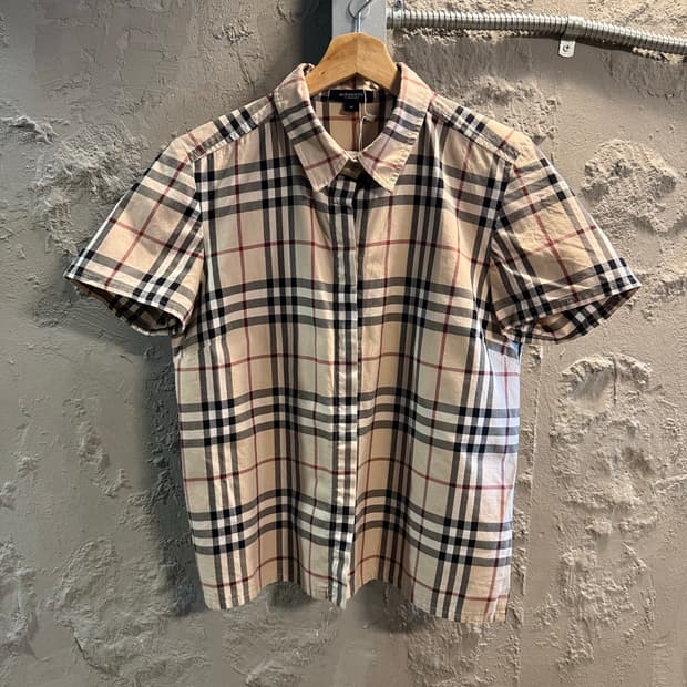 M 버버리 BURBERRY 런던 노바체크 반팔 셔츠 베이지
