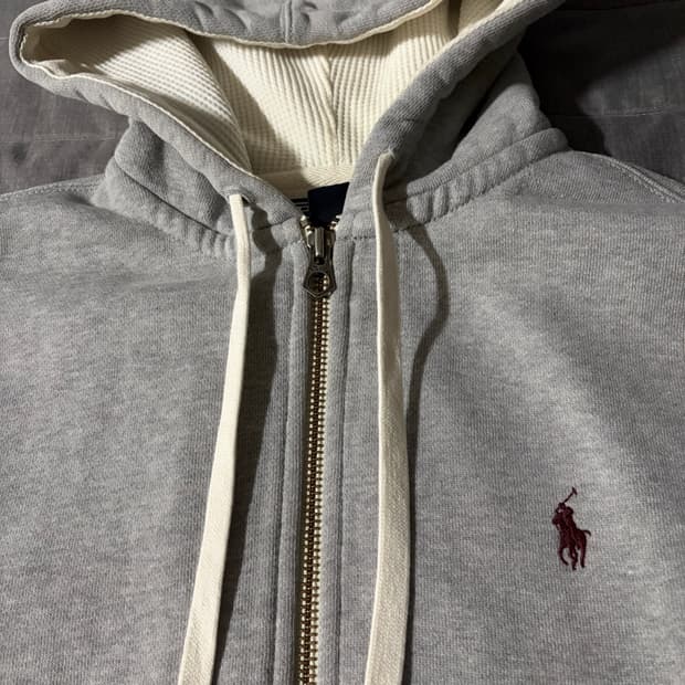 정품)폴로 와플 후드집업 그레이 브라운
