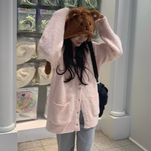 오이니 하프 가디건 애프리콧