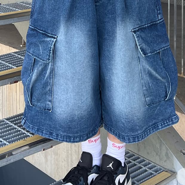 남녀공용 데님버뮤다팬츠 중청 팝니다