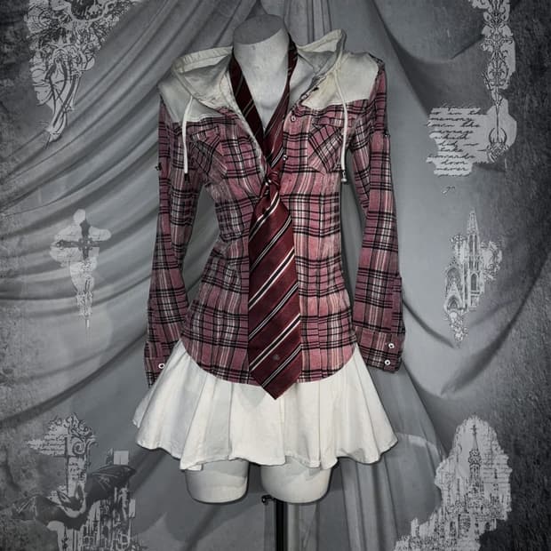 Tralala 트랄라라 핑크 체크 데일리키치 코디세트 