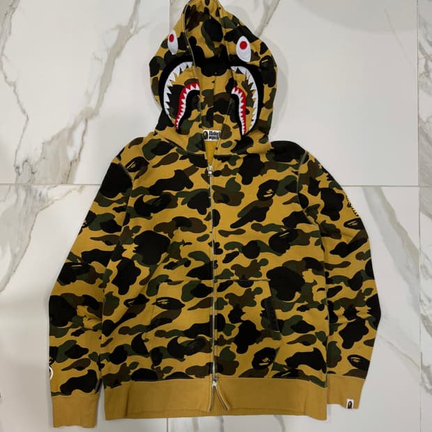 베이프 퍼스트 카모 샤크 풀 집 후드 옐로우 황계