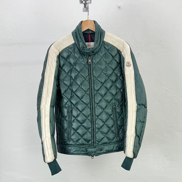 몽클레르 그린 화이트 다이아 퀼팅 덕 바이커 푸퍼 자켓