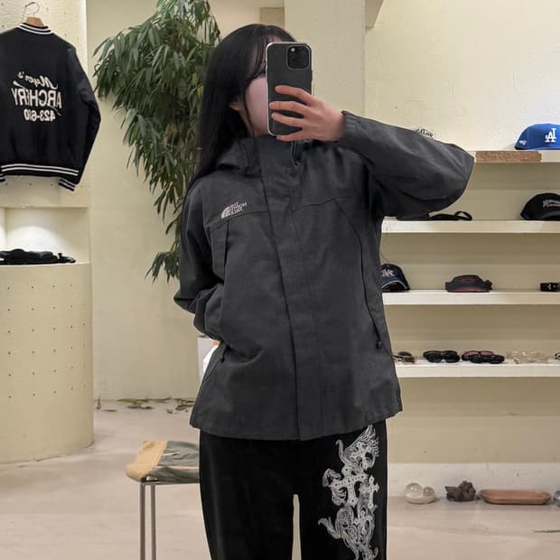 노스페이스 하이벤트 후드 자켓 체크 그레이 U230