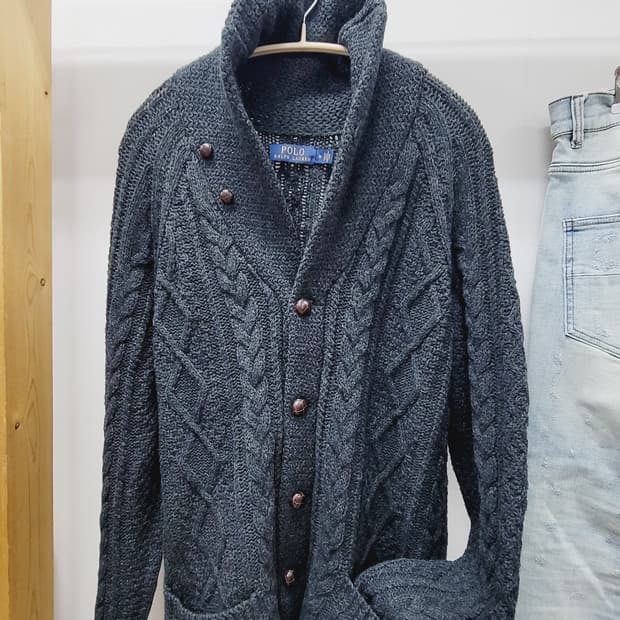 폴로랄프로렌 케이블 숄가디건 .TORO 데미지진
