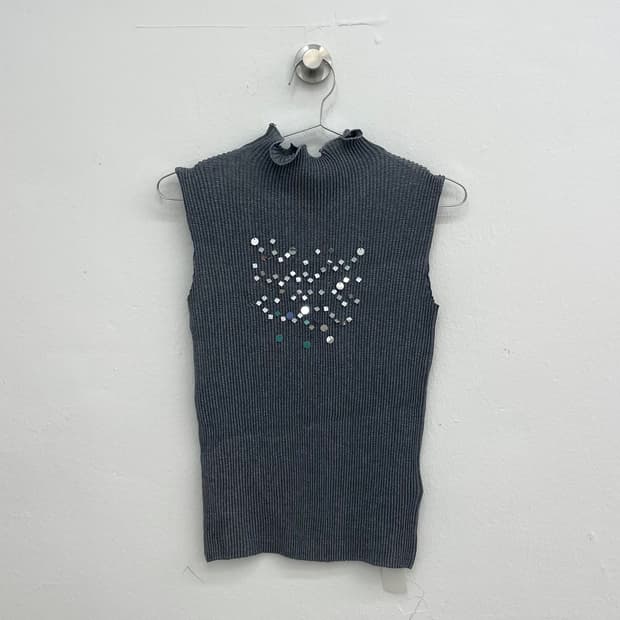  Specchio glitter sequin ribbed neck top