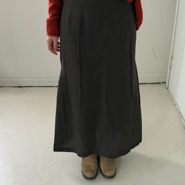 일본빈티지 브라운 글로시 롱스커트