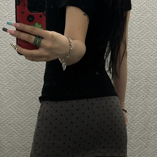 락시크 키치 레드도트 땡땡이 쇠맛 마이크로 미니스커트 K0402