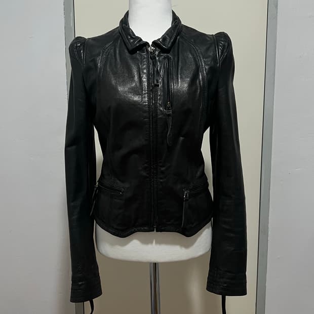 striped real leather-jacket