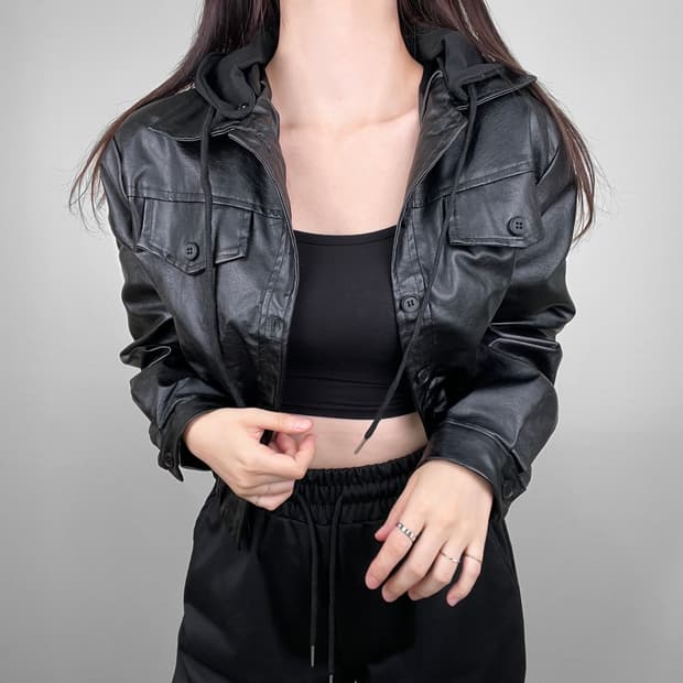 🖤빈티지 후드 레더 라이더 크롭 자켓🖤