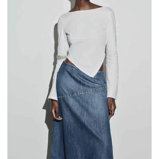 새상품 자라 언밸런스 보트넥 티셔츠 m 네이비