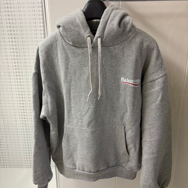 발렌시아가 웨이브 로고 후드티 그레이