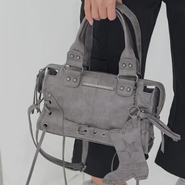 팬시클럽 벨티드 워싱 비건 레더 미니백 GRAY
