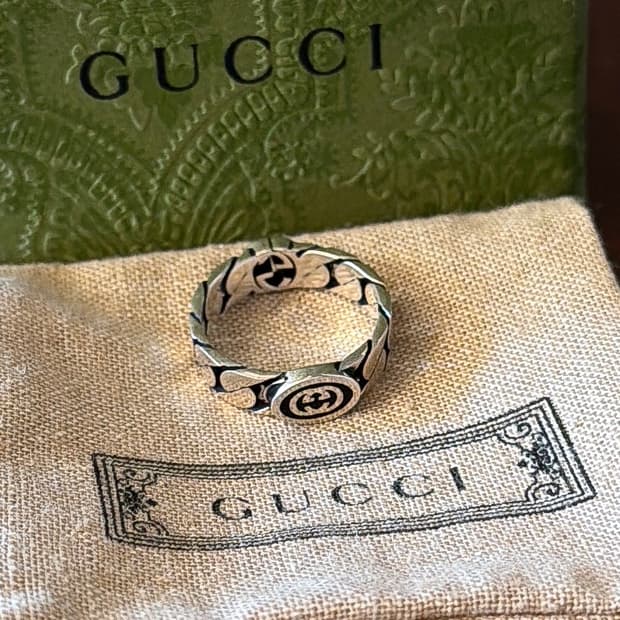 구찌 인터로킹 G 와이드 실버 925 반지