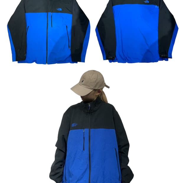 노스페이스 블랙 블루 오버핏 바람막이 자켓 XXL