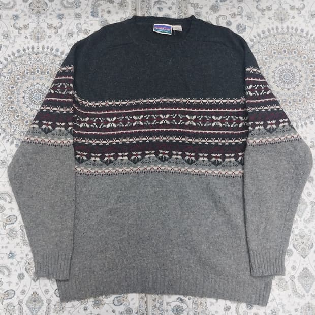 90S 노스 크레스트 램스울 패턴 니트 L