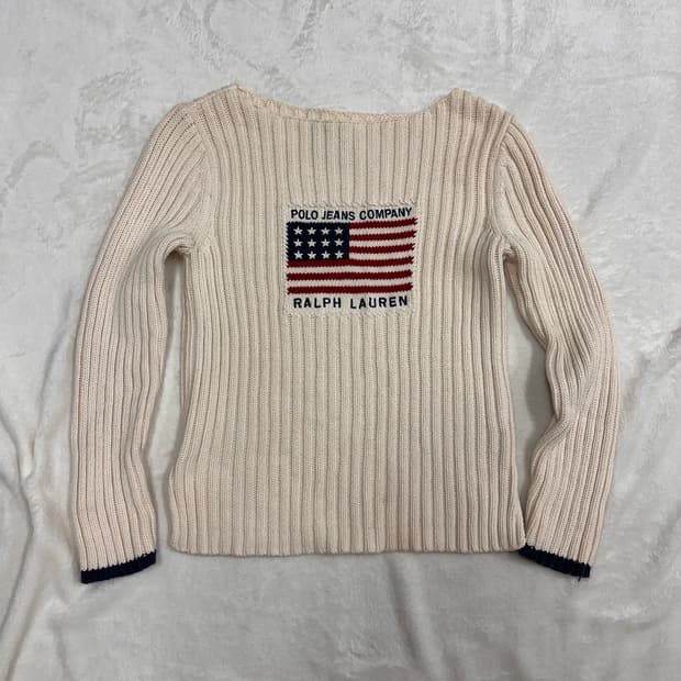 (M)폴로진스 보트넥 성조기 니트 크림