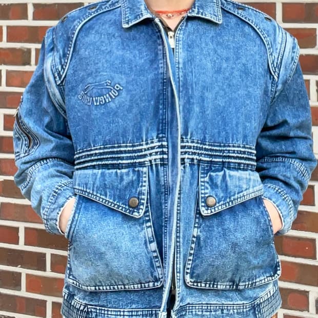 빈티지 y2k 워싱 데님 바이커 자켓 (어깨 탈부착)