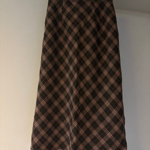 체크 모직 롱스커트