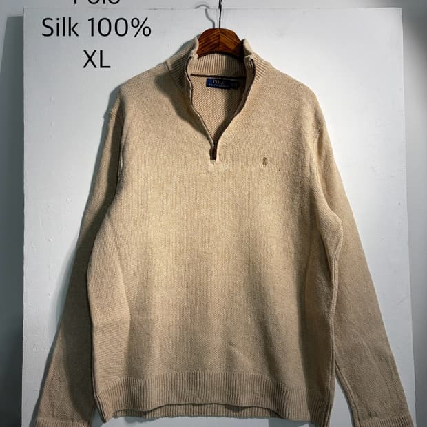 Polo 폴로 랄프로렌 silk 100% 반집업 니트 XL