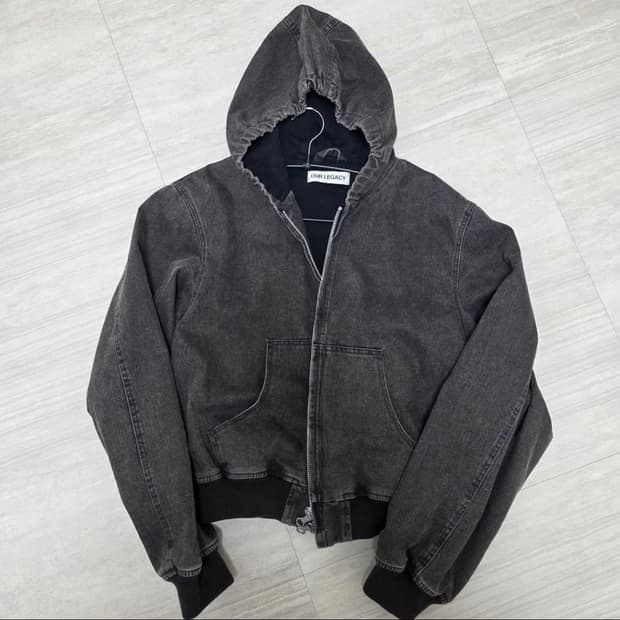 아워레가시 뱅크 후드 집업 자켓 블랙 코티드 워시