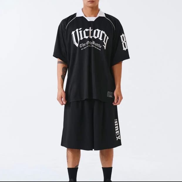 (25ss) HDEX 빅토리 스트라이프 카라 숏 슬리브 블랙 (2XL)