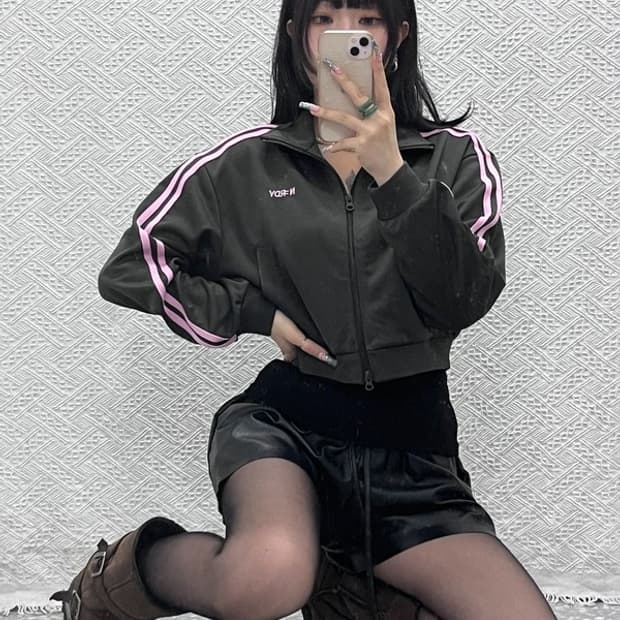 널디 우먼스 NY 딸기우유 핑크 크롭 져지 집업 XS C12629