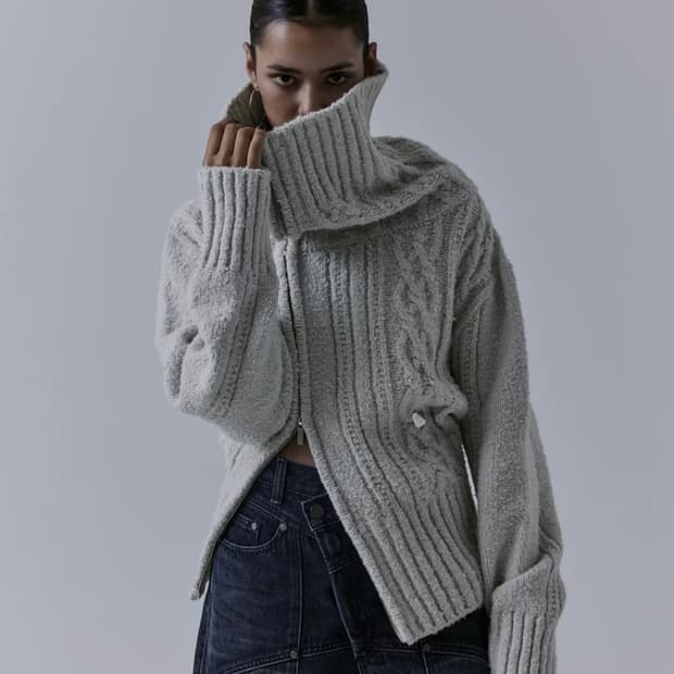 트리밍버드 투웨이 언발란스 오프숄더 니트 집업