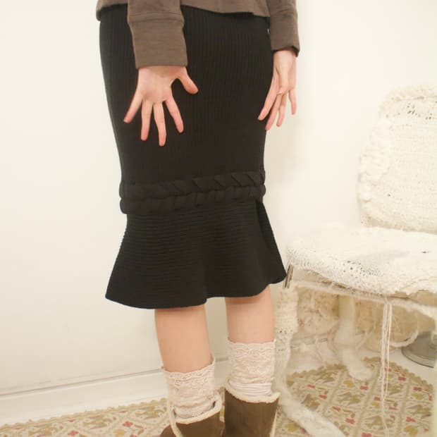 cotton knit ribbed flare skirt