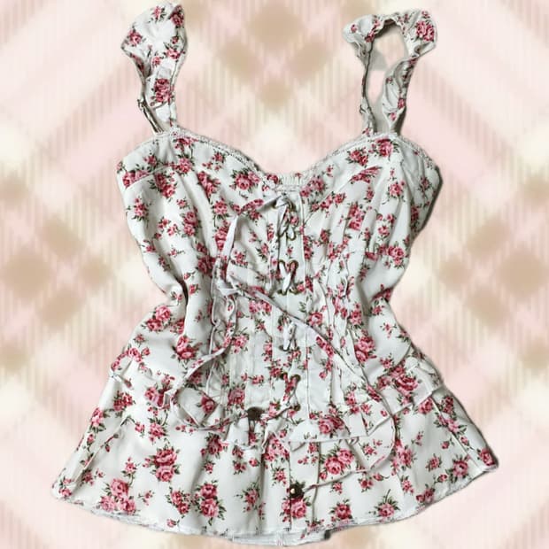 리즈리사 플로럴 꽃 패턴 나시 슬리브리스 갸루 러블리 로걀 히메